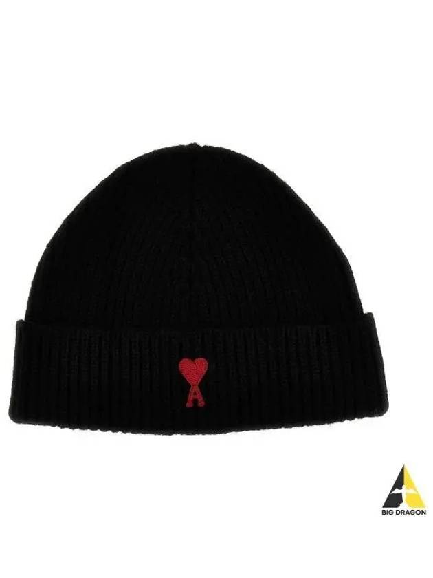 Heart Logo Wool Beanie Black - AMI - BALAAN 2