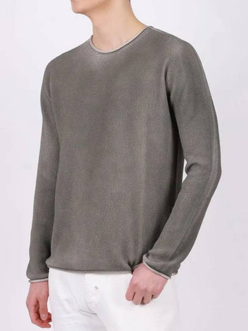 Semi-over fit khaki washed long sleeve knit tee NIT115 - IKALOOOK - BALAAN 1