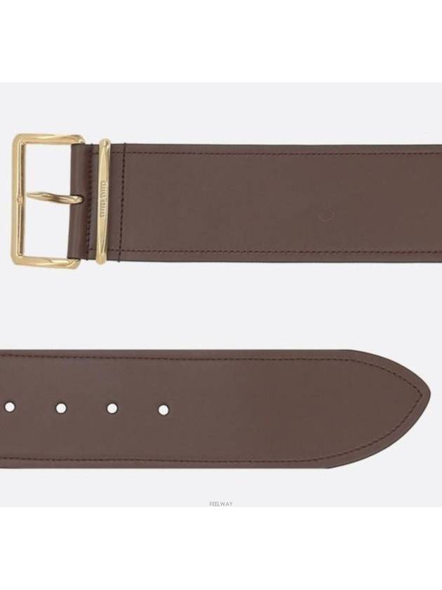 Logo Engraved Buckle Calfskin Belt Brown - MIU MIU - BALAAN 2