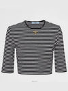 Triangular Logo Striped Cotton Short Sleeve T-shirt Black - PRADA - BALAAN 2