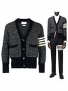 Mohair Tweed 4-Bar Classic V-neck Cardigan Navy - THOM BROWNE - BALAAN 2