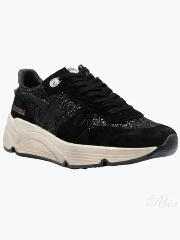 Women's Running Sole Glitter Leather Low Top Sneakers Black - GOLDEN GOOSE - BALAAN 2