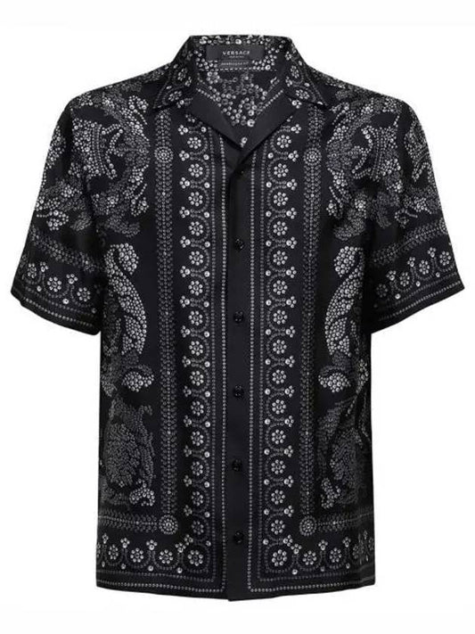 Men's Barocco Silhouette Silk Short Sleeve Shirt Black - VERSACE - BALAAN 2