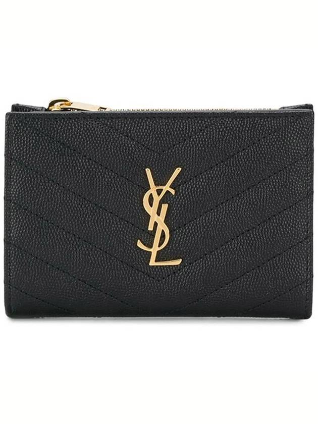 Grain Leather Quilted Stitch Card Wallet Black - SAINT LAURENT - BALAAN 2