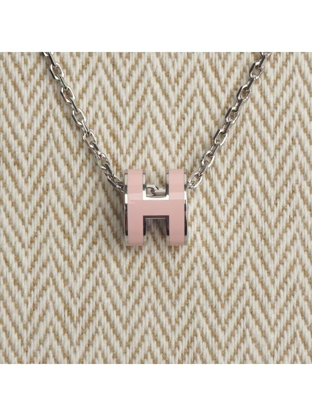 Mini Pop H Pendant Silver Necklace Rose Dragee - HERMES - BALAAN 5