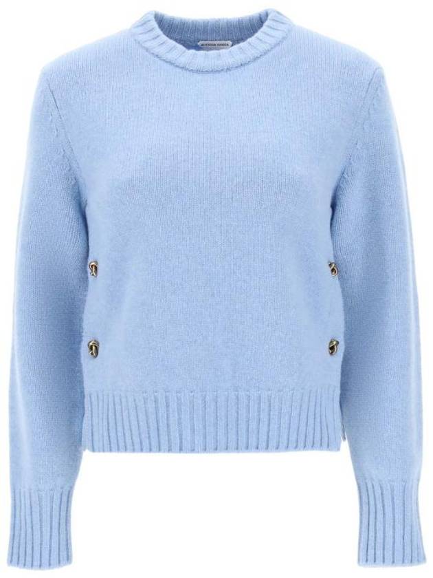 Metal Note Button Wool Knit Top Blue - BOTTEGA VENETA - BALAAN 2