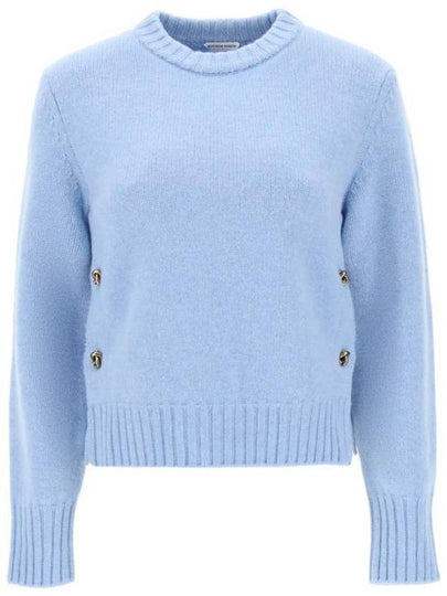 Metal Note Button Wool Knit Top Blue - BOTTEGA VENETA - BALAAN 2