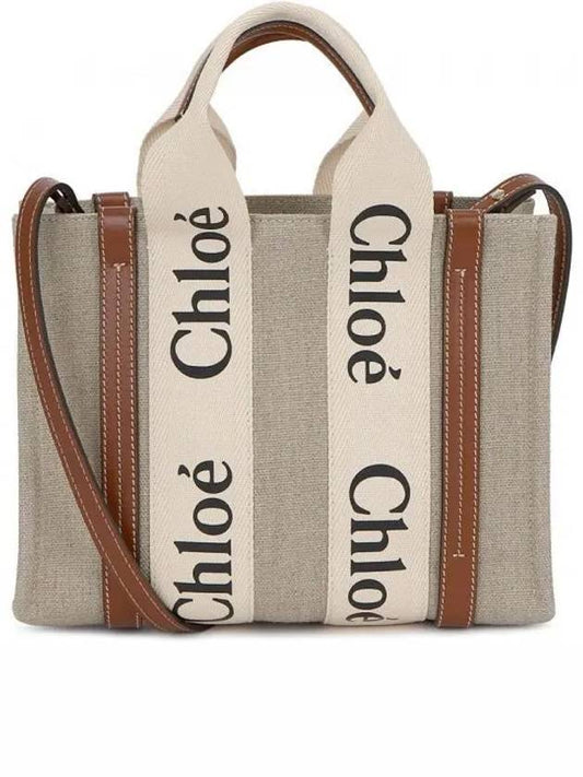 Woody Small Canvas Tote Bag White Brown Beige - CHLOE - BALAAN 2