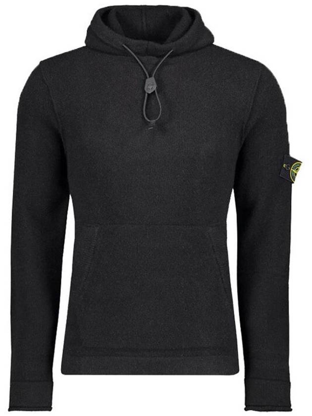 Men's Wappen Patch Hooded Knit Top Black - STONE ISLAND - BALAAN 1