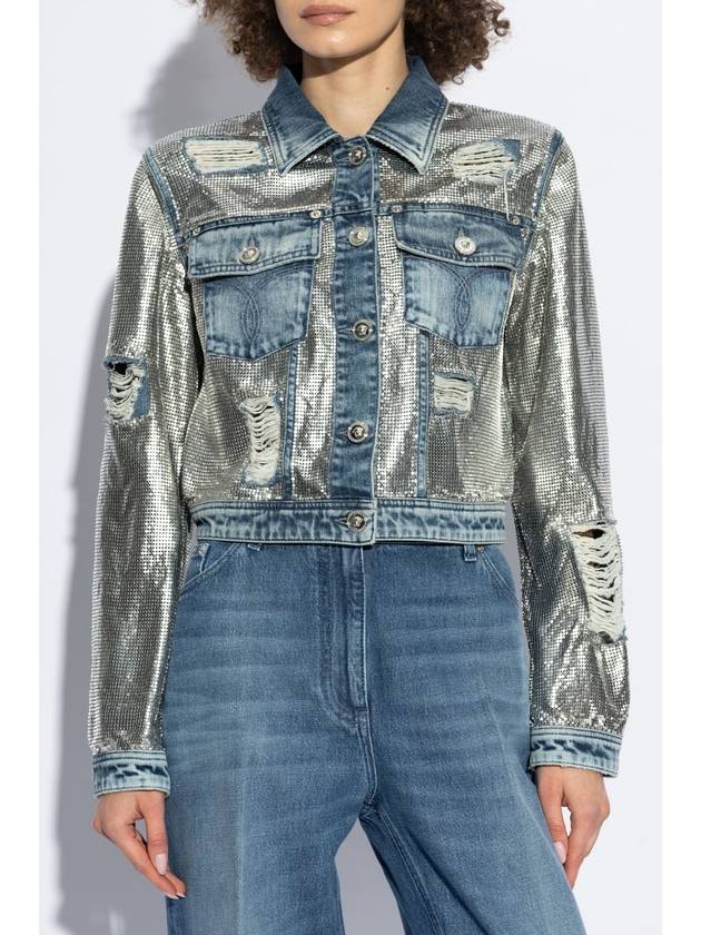 Versace Denim Jacket With Shimmering Appliqués, Women's, Blue - VERSACE - BALAAN 3