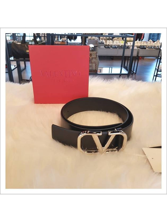 V Logo Leather Belt Black - VALENTINO - BALAAN 2