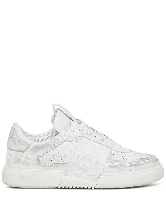 vintage effect leather band low top sneakers white - VALENTINO - BALAAN.