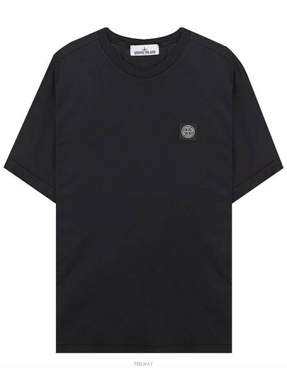 Logo Patch Cotton Short Sleeve T-Shirt Black - STONE ISLAND - BALAAN 2