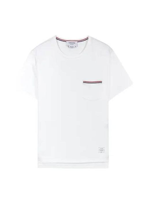 Men's Medium Weight Jersey Tipped Pocket Crewneck Short Sleeve T-Shirt White - THOM BROWNE - BALAAN 2