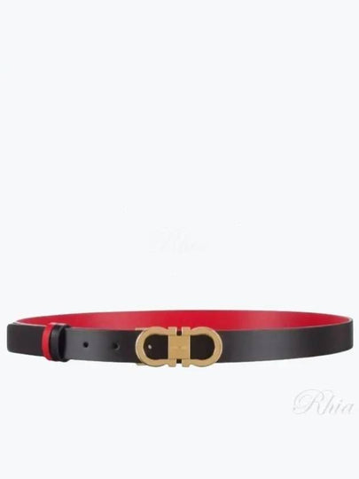 Reversible Gancini Leather Belt Black Flame Red - SALVATORE FERRAGAMO - BALAAN 2