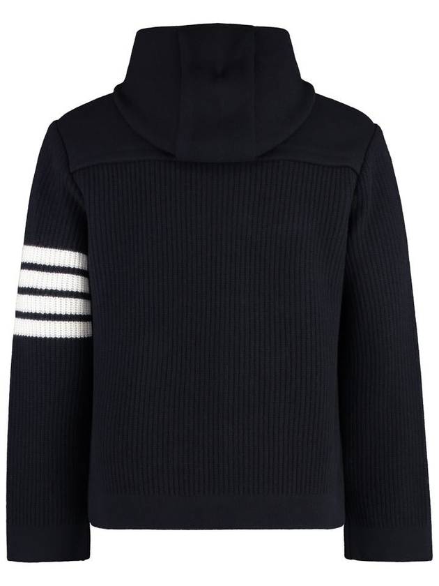 Boiled Wool Half Cardigan Stitched Hooded 4 Bar Double Jacket Navy - THOM BROWNE - BALAAN 3