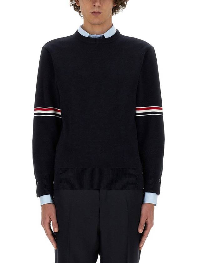 Men's Milan Stitch Armband Crew Neck Knit Top Navy - THOM BROWNE - BALAAN 2