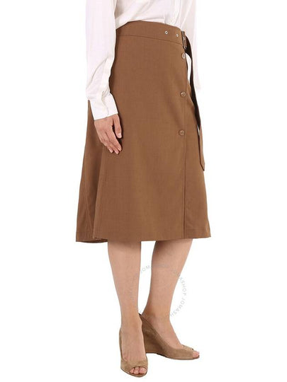 Burberry Ladies Keeley Warm Walnut Belted Mid-Length Skirt, Brand Size 12 (US Size 10) - BURBERRY - BALAAN 2