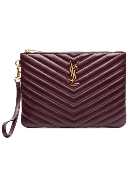 Matelasse Monogram Logo Strap Clutch Bag Burgundy - SAINT LAURENT - BALAAN 2