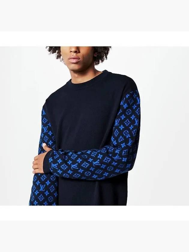 Monogram Mix Cashmere Crew Neck Knit Top Blue - LOUIS VUITTON - BALAAN 4