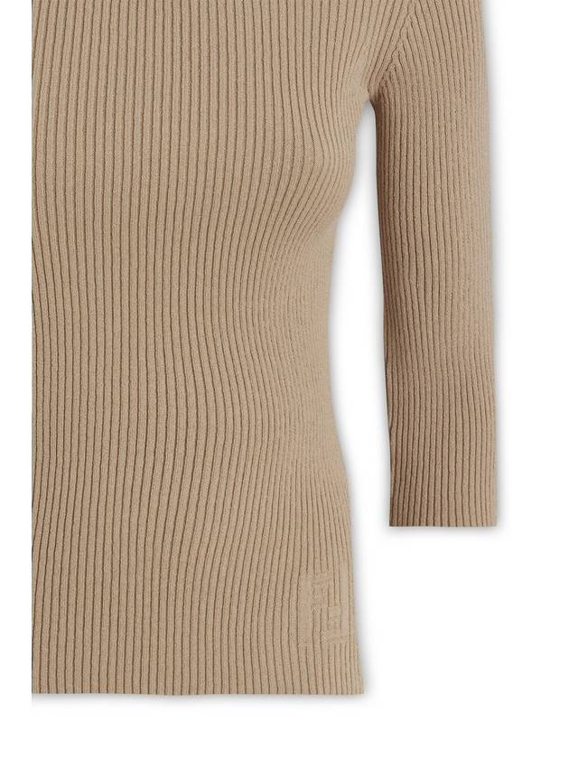 FF Cotton Rib Knit Top Beige - FENDI - BALAAN 3