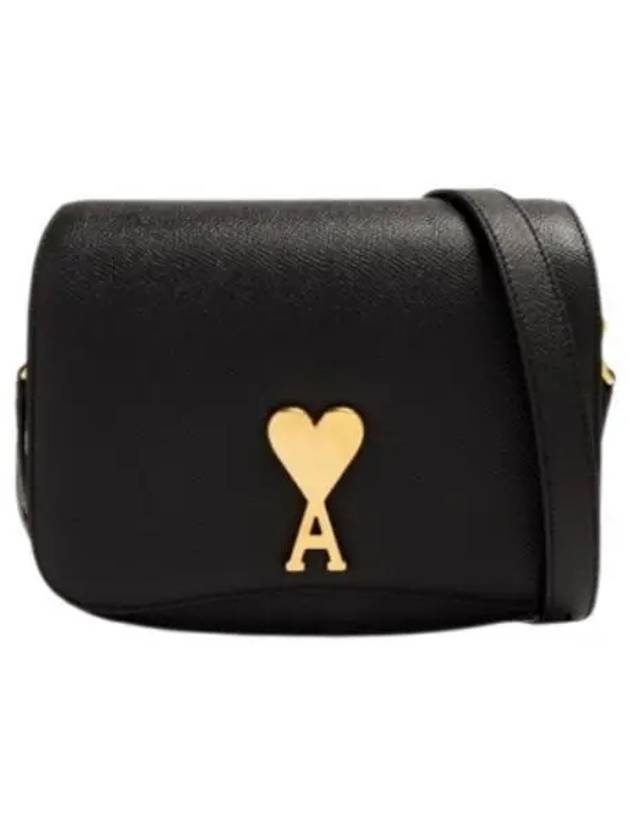 Paris Logo Leather Shoulder Bag Black - AMI - BALAAN 2