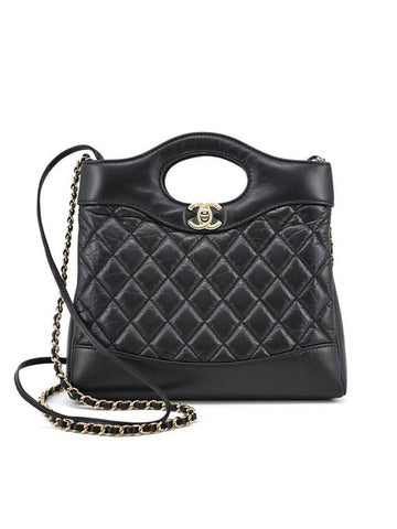 31 Mini Shiny Lambskin Shoulder Bag Gold Black - CHANEL - BALAAN 1