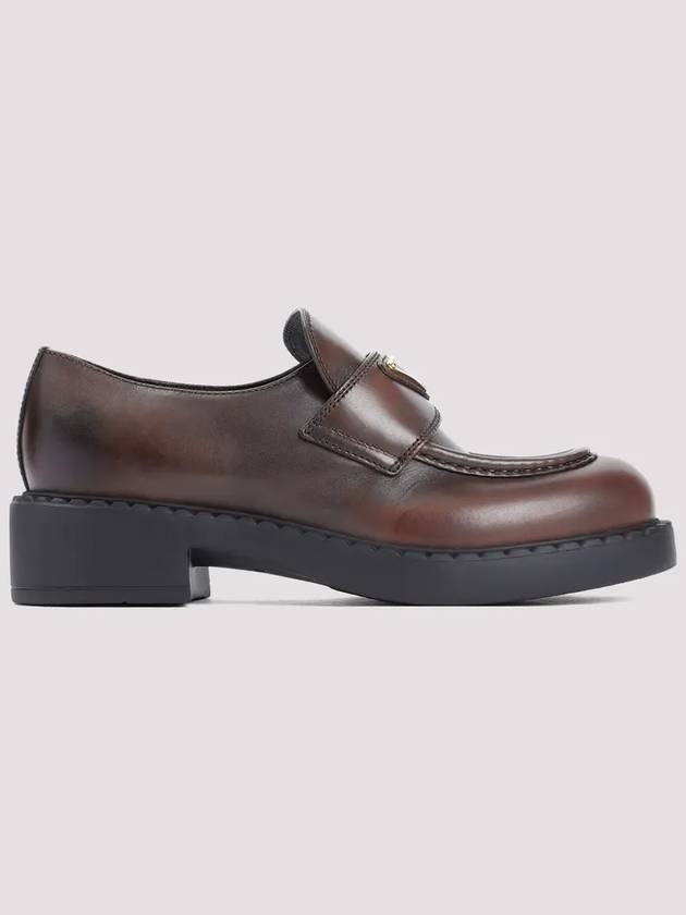 Triangle Logo Leather Loafers Chocolate - PRADA - BALAAN 2