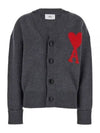 Big Heart Logo Wool Cardigan Grey - AMI - BALAAN 2