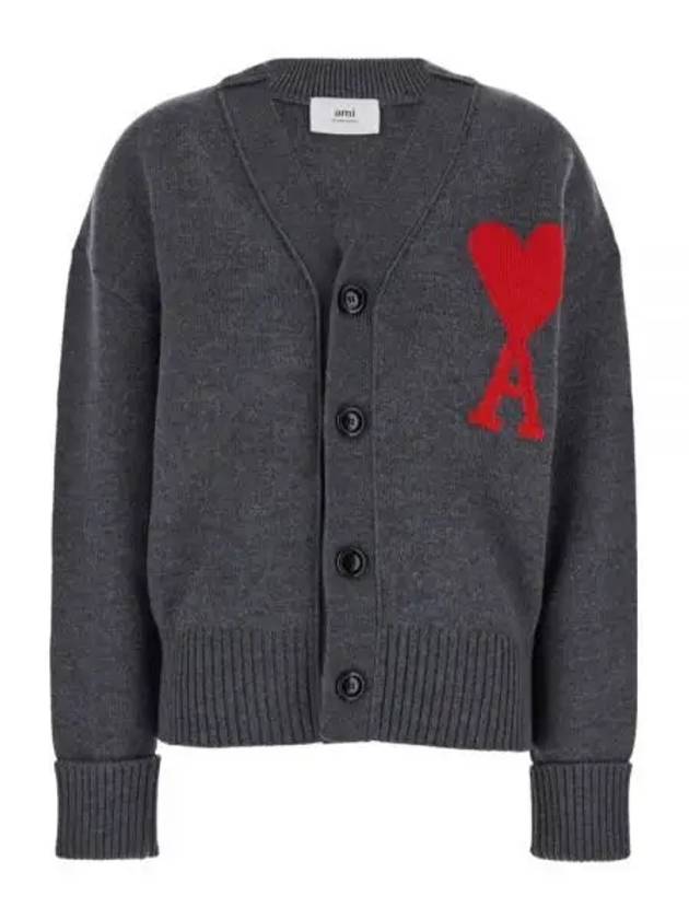 Big Heart Logo Wool Cardigan Grey - AMI - BALAAN 2