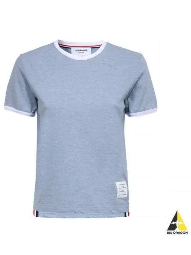 Women's Melange Jersey Ringer Short Sleeve T-Shirt Light Blue - THOM BROWNE - BALAAN 2