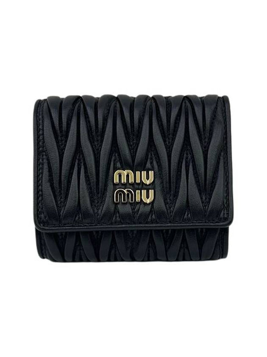 Matelasse Logo Nappa Leather Half Wallet Black - MIU MIU - BALAAN 2