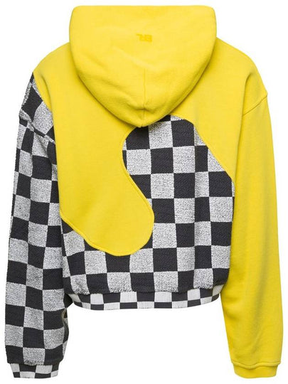 Yellow Check Pattern Panelled Hoodie In Cotton Unisex - ERL - BALAAN 2