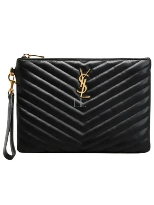 Matelasse Monogram Logo Strap Clutch Bag Black - SAINT LAURENT - BALAAN 2