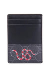 Snake Print GG Supreme Card Wallet Black - GUCCI - BALAAN.