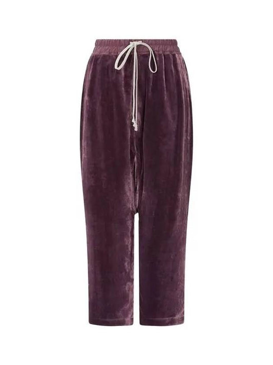 WOMEN Drawstring Cropped Velvet Pants Dark Purple 270037 - RICK OWENS - BALAAN 1