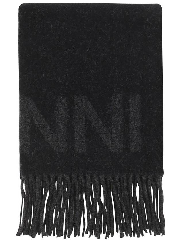 Logo Fringe Muffler Black - GANNI - BALAAN 2