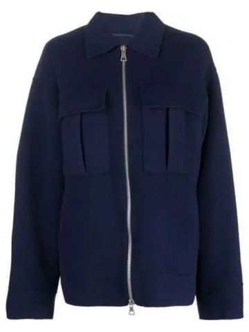 Pisano Pisano Oversized Wool Zip-Up Jacket Navy - MAX MARA - BALAAN 1