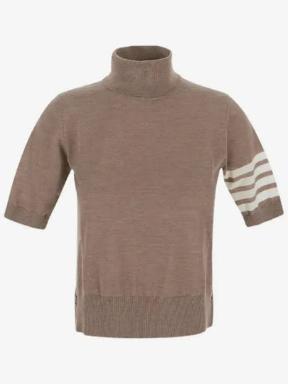 Fine Merino 4 Bar Relaxed Short Sleeve Turtleneck Brown - THOM BROWNE - BALAAN 2