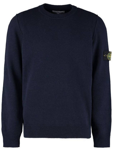 Wappen Patch Crew Neck Wool Knit Top Navy - STONE ISLAND - BALAAN 1