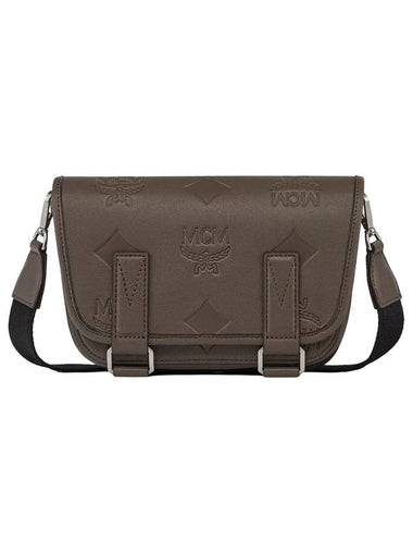 Aren Maxi Monogram Mini Leather Messenger Bag Grey - MCM - BALAAN 1