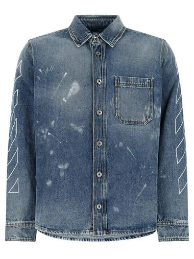 Diag Paint Denim Long Sleeve Shirt Blue - OFF WHITE - BALAAN 1