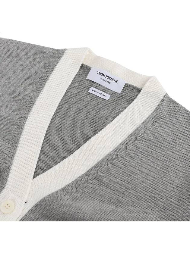 4 Bar Stitch V Neck Cardigan Grey - THOM BROWNE - BALAAN 4