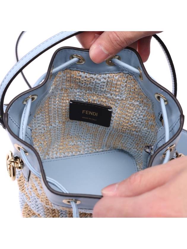 Mon Tresor FF Logo Raffia Small Bucket Bag Blue - FENDI - BALAAN 7