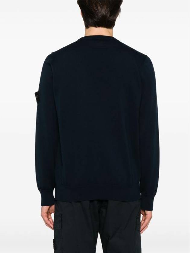 5100053 Soft Organic Cotton Small Roll Detail Crew Neck Knit Top Navy - STONE ISLAND - BALAAN 5