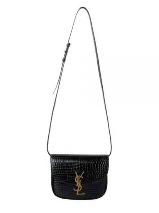 Kaia Shiny Crocodile-Embossed Leather Small Shoulder Bag Black - SAINT LAURENT - BALAAN 2