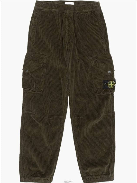 Corduroy Cotton Cargo Straight Pants Olive - STONE ISLAND - BALAAN 2