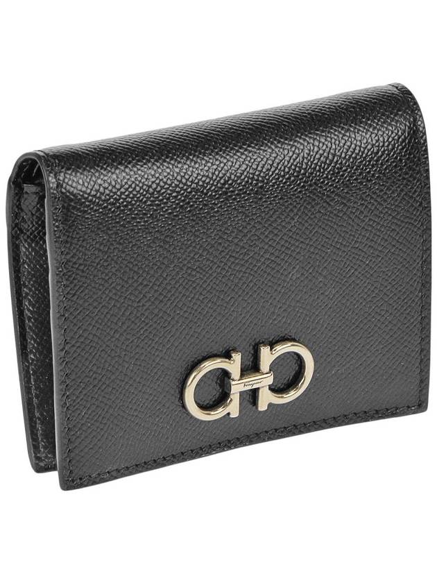 Gancini Compact Half Wallet Black - SALVATORE FERRAGAMO - BALAAN 2