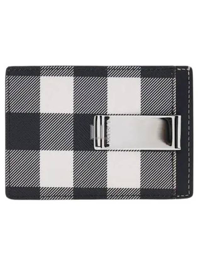 Checked Leather Money Clip Card Wallet Black - BURBERRY - BALAAN 2