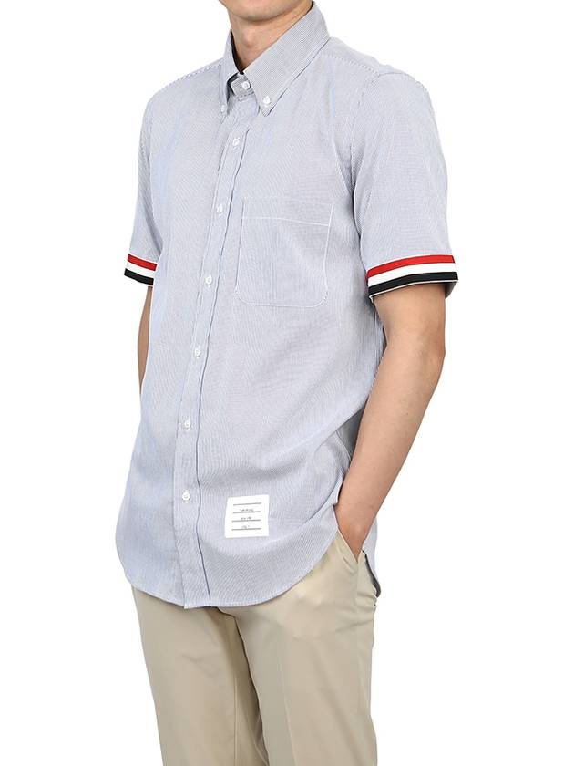 Men's Pincode Armband Short Sleeve Shirt Navy - THOM BROWNE - BALAAN 8